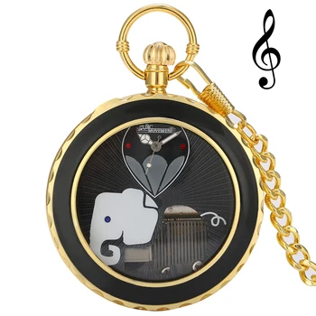 Прозрачные музыкальные кварцевые карманные часы с рукояткой, Музыкальный брелок, Цепочка, Милый слон, коллекционные вещи, лучшие подарки для мужчин и женщин Изображение