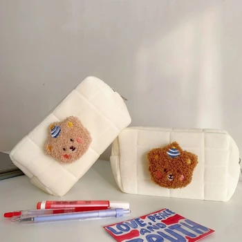 Милый Медвежонок, Детская сумка для туалетных принадлежностей, Косметички, Переносная сумка для подгузников, Органайзер для детских вещей, Многоразовая Хлопчатобумажная сумка для мамы Изображение
