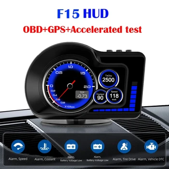 2023 HUD F15 Интеллектуальный электронный датчик OBD2 GPS Автомобильный Спидометр Аксессуары для Сигнализации ЖК-экран Бортовой компьютер Головной дисплей Изображение