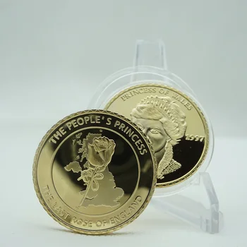 5 шт./лот Последняя Роза Англии Принцесса Уэльская Сувенирные монеты Подарок 24K Позолоченная Металлическая монета для коллекции Изображение