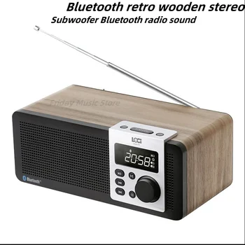 Мощное Беспроводное FM-радио в деревянном стиле в стиле Ретро, Bluetooth-Динамик, Стерео/Воспроизведение с USB и TF-карт/Таймер будильника/Память точки останова Изображение