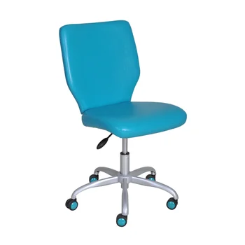 Офисный стул со средней спинкой, с подходящими по цвету колесиками, офисные стулья из искусственной кожи бирюзового цвета, компьютерный стул Изображение
