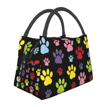 Красочный рисунок лап, изолированная сумка для ланча, отпечатки собачьих лап, Переносной холодильник для домашних животных, термос для еды, ланч-бокс, Кемпинг, путешествия Изображение