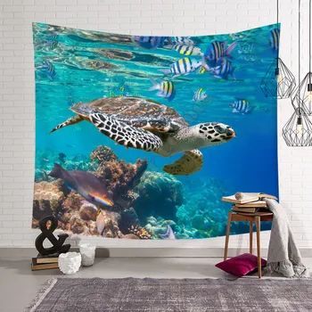 Настенный гобелен в виде морской черепахи с 3D принтом, прямоугольный домашний декор, настенный 01 Изображение