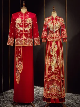 New Chinese Traditional Wedding Dress Embroidery Beading Banquet High-Quaity Classic Cheongsam China Qipao костюм для восточных Изображение