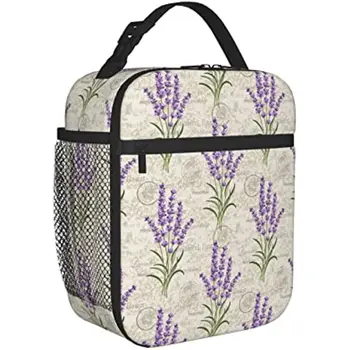 Женская сумка для ланча с цветочным принтом лаванды для девочек с названием, Многоразовый контейнер для ланча, Герметичный Органайзер, двойные молнии Изображение