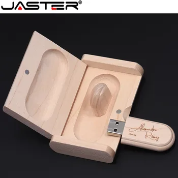 JASTER лазерная гравировка деревянная + коробка флешка 8 ГБ 16 ГБ 32 ГБ 64 ГБ USB флэш-накопитель фотография подарок (бесплатный логотип на заказ) Изображение