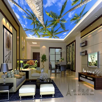 beibehang сезонный свежий кокосовый орех потолок гостиная спальня обои в садовом стиле перспективный фон фреска papel de parede Изображение