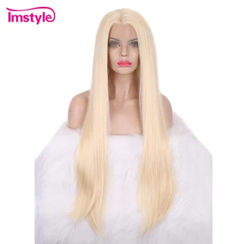 Imstyle 613, Светлый Синтетический парик на кружеве, Прямые Парики Для женщин, Длинные волосы, Высокотемпературное волокно, Натуральные Парики для Косплея Изображение