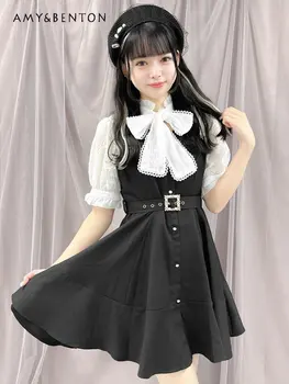 Японское кружевное платье Rojita с большим бантом длиной до колен, женский темперамент, кукольный воротник для похудения с поясом, пышное платье с коротким рукавом, Летнее Изображение