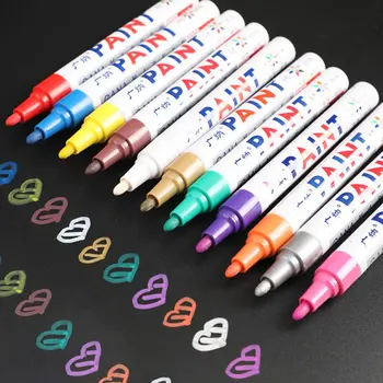Ручка-маркер для краски 12 цветов, устойчивая к выцветанию, Автомобильная шина, протектор, CD-диск, Металлический Маркер для перманентной краски, Граффити, Маслянистые Канцелярские принадлежности Macador Caneta Изображение