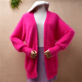04 Женская Осенне-зимняя одежда, Кашемировый трикотаж из розовой норки с длинными рукавами 