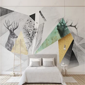 Скандинавский минималистичный фон с изображением Лося, стена с абстрактными геометрическими квадратами, обои, Фрески 3d для спальни, гостиной, домашнего декора Изображение