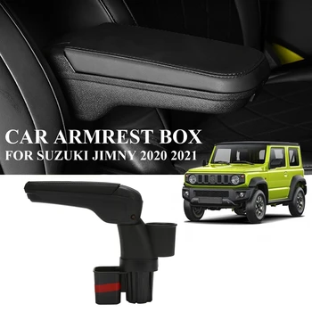 Автомобильный ящик для хранения, Центральный Подлокотник из искусственной кожи для Suzuki Jimny JB64W JB74W 2020 2021 Аксессуары для интерьера Изображение