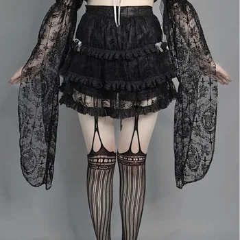 Брючная юбка Женская Темно-черная с Перекрестной сеткой, Кружевная, типа 