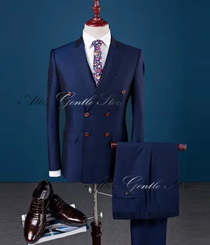Классическое вечернее деловое мужское платье, 2 предмета, сшитый на заказ двубортный пиджак с брюками, брючные костюмы для джентльменов Изображение