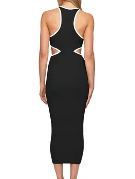 Элегантное кружевное облегающее платье без рукавов с круглым вырезом и лоскутным рисунком - Женское коктейльное платье для вечеринки Изображение