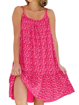 Женское платье миди с цветочным принтом в стиле бохо на бретельках Scriardv - Струящееся пляжное платье без рукавов для повседневной носки Изображение
