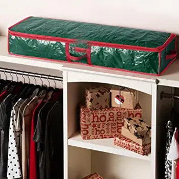 Контейнеры для хранения оберточной бумаги, Держатель для украшений, Хранение под кроватью, Рождественская стойка для хранения с двумя карманами для подарочных подвесок Изображение