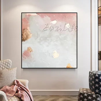 Современная абстрактная картина на холсте из розового золота, акриловая картина ручной работы, quadro caudros decoracion, настенные художественные картины, домашний декор Изображение