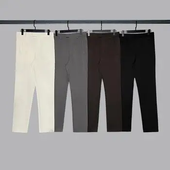 Модные брендовые брюки из драпа высокого класса, Свободные прямые повседневные брюки из шелка льда, мужские брюки, приталенный крой, тонкий срез Изображение