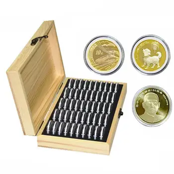 203050100 Ящики для хранения монет Круглая Деревянная коробка для хранения монет Коробка для сбора Памятных монет Изображение