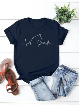2020 Рубашка с сердцебиением лошади, милая футболка для любителей лошадей, забавные футболки с животными, хипстерские топы Изображение