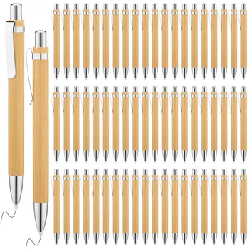 20шт Бамбуковая ручка Шариковая ручка из бамбукового дерева с наконечником 1,0 мм Офисные школьные канцелярские принадлежности для бизнеса Шариковые ручки для подписи Изображение