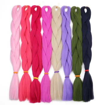Однотонная Гигантская коса, мягкое синтетическое наращивание волос для женщин, розовый Фиолетовый Синий Желтый, 24 дюйма, 80 грамм Изображение