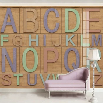 Пользовательские 3D Деревянные английские буквы, настенные обои Для гостиной, Украшение стен Спальни, Обои, Обустройство дома, Фреска Изображение