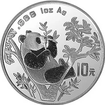 1995 Китайская серебряная монета с пандой, настоящая оригинальная 1 унция Ag.999 Серебряные памятные монеты мира Изображение