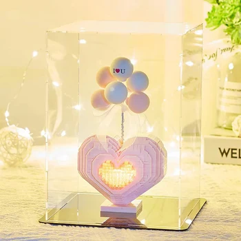 Романтический воздушный шар Любовь Розовое сердце Блестящий микро-бриллиант строительный блок Модель игрушки Для подруги Предложите подарок с подсветкой 6909 Изображение