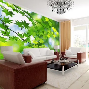 beibehang Зеленые пасторальные большие фрески обои спальня гостиная ТВ фон горячий зеленый лист нетканое настенное покрытие Изображение