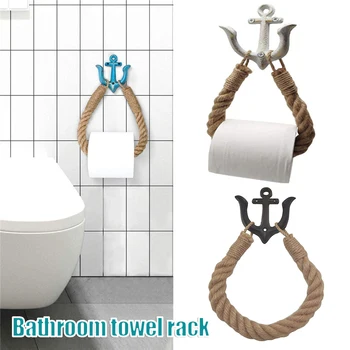 Держатель для туалетной бумаги Hemps Rope Винтажный инновационный Держатель рулона туалетной бумаги для полотенец для ванной Комнаты, занавеска, пальто, Вешалка для полотенец для дома, Отеля Изображение