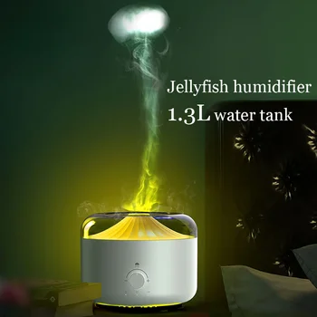 Увлажнитель воздуха в виде медузы с ароматом эфирного масла объемом 1,3 л с дымовым кольцом, цветной ночник-распылитель для дома, спальни, СПА-отеля Изображение