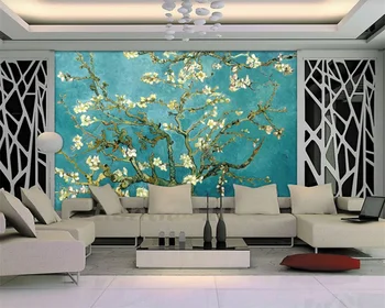 beibehang Индивидуальный современный современный минималистичный цветок сливы ТВ фон обои обои для домашнего декора papier peint Изображение