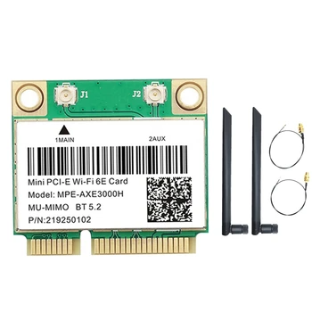 MPE-AXE3000H WiFi карта + Двойная антенна WiFi 6E 2400 Мбит/с Mini PCI-E для BT 5,3 802.11AX 2,4 G/5G/6GHz Wlan Сетевая карта Изображение