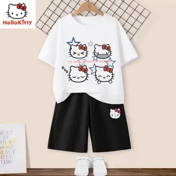 Новый Комплект детской футболки Sanrio Y2K из хлопка с Рисунком 