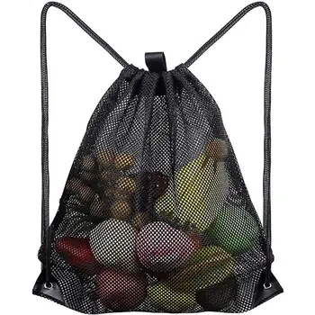 Портативный сетчатый рюкзак с завязками, Многофункциональная Вентилируемая сумка для футбольного мяча, хранения спортивного инвентаря для спортзала, Пляжных игрушек Изображение