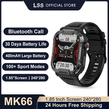 Mk66 Смарт-часы 1,85 дюймов Bluetooth Музыкальный звонок Фитнес-трекер IP68 Водонепроницаемый 400 мАч с большой батареей Спортивные умные часы для мужчин Изображение