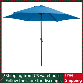 Зонт для продажи во внутреннем дворике 9 дюймов, кнопка наклона, рукоятка, 6 ребер, королевский синий Изображение