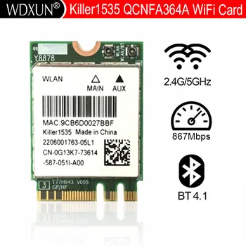 Killer 1535 1525 QCNFA364A AC M.2 NGFF WIFI Адаптер для карт MSI GT72/GS60/GE62/GE72/PE60/PE70 для Dell Alienware Изображение