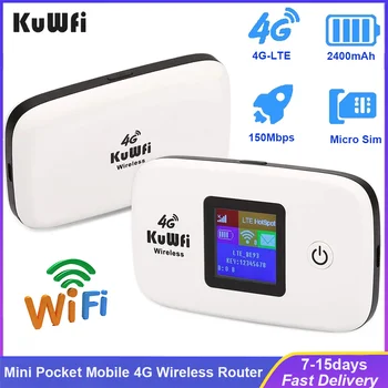 Мобильный маршрутизатор KuWFi 3G/4G LTE 150 Мбит/с, Карманный Модем, Мини Переносной Маршрутизатор для Путешествий на открытом Воздухе, Батарея 2400 мАч, Поддержка 10 Устройств Изображение