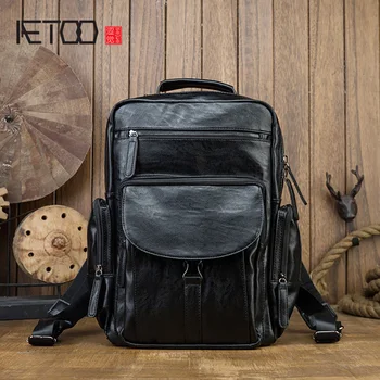 Рюкзак большой емкости из воловьей кожи первого слоя AETOO, мужская дорожная сумка, кожаный мужской рюкзак, школьная сумка Изображение