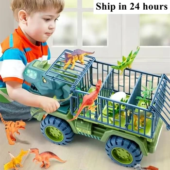 Детская игрушечная машинка с динозавром, Большая инженерная модель автомобиля, Обучающая игрушка, транспортное средство, игрушки для мальчиков и девочек с подарком в виде динозавра Изображение