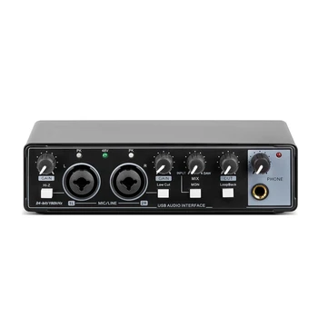 GAX-MD22 Профессиональная звуковая карта 2X2 24Bit USB Для Записи электрогитары в прямом эфире Студийный компьютер для пения Изображение