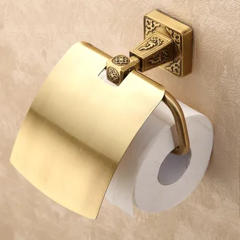 Резной держатель для туалетной бумаги из цельной латуни для ванной Комнаты, настенный антикварный держатель для рулонной бумаги, аксессуары для ванной комнаты -- Изображение