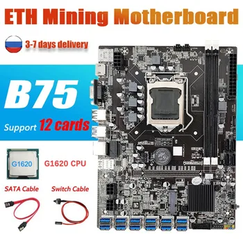 НОВАЯ Материнская плата для майнинга ETH B75 8 PCIE 12 PCIE к USB С процессором G1620 Поддержка LGA1155 MSATA 2XDDR3 Материнская плата B75 USB BTC Miner Изображение
