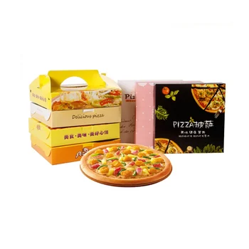 изготовленный на заказ логотип, коробка для упаковки бургеров на вынос, картонные коробки для пиццы, 10, 12, 16-дюймовая коробка для пиццы из гофрированной бумаги с логотипом Изображение