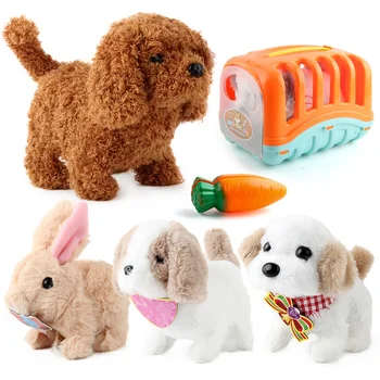 Интерактивная собака Электронный плюшевый щенок, гуляющий с домашним животным, лающий плюшевый робот, кукла, игрушки, подарки на день рождения для детей Изображение